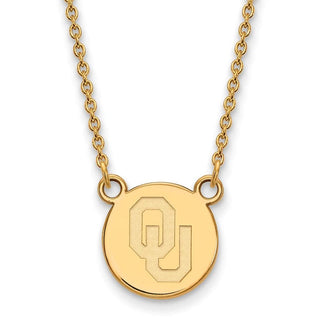 Sterling Silver Gold-plated LogoArt University of Oklahoma O-U Small Disc 18 inch Necklace