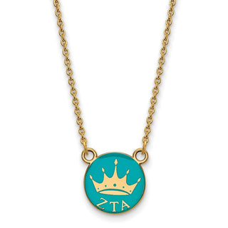 Sterling Silver Gold-plated LogoArt Zeta Tau Alpha Sorority Symbol Small Color Enamel Pendant 18 inch Necklace GP042ZTA-18