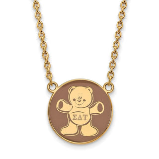 Sterling Silver Gold-plated LogoArt Sigma Delta Tau Sorority Symbol Large Color Enamel Pendant 18 inch Necklace GP043SDT-18