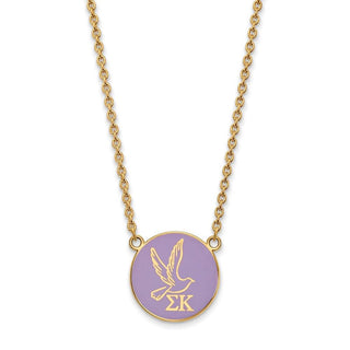 Sterling Silver Gold-plated LogoArt Sigma Kappa Sorority Symbol Large Color Enamel Pendant 18 inch Necklace GP043SKP-18