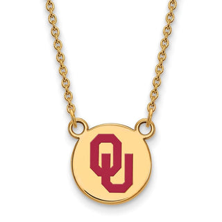 Sterling Silver Gold-plated LogoArt University of Oklahoma O-U Small Enameled Disc Pendant 18 inch Necklace