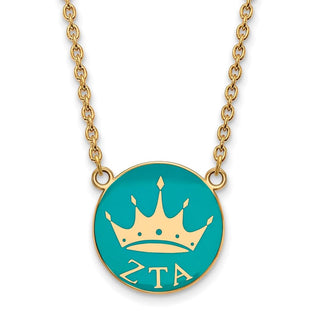 Sterling Silver Gold-plated LogoArt Zeta Tau Alpha Sorority Symbol Large Color Enamel Pendant 18 inch Necklace