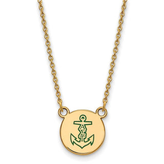 Sterling Silver Gold-plated LogoArt Alpha Sigma Tau Sorority Symbol Small Color Enamel Pendant 18 inch Necklace GP044ALS-18