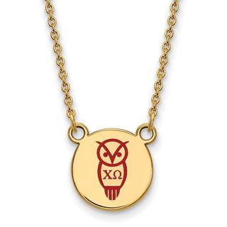 Sterling Silver Gold-plated LogoArt Chi Omega Sorority Symbol Small Color Enamel Pendant 18 inch Necklace GP044CHO-18