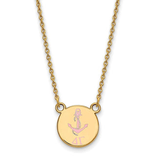 Sterling Silver Gold-plated LogoArt Delta Gamma Sorority Symbol Small Color Enamel Pendant 18 inch Necklace GP044DG-18
