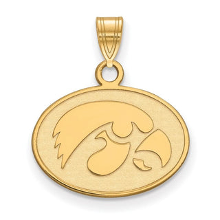 14k Gold LogoArt University of Iowa Hawk Small Oval Pendant