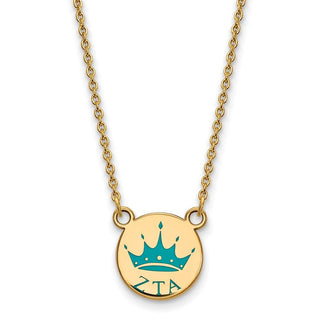 Sterling Silver Gold-plated LogoArt Zeta Tau Alpha Sorority Symbol Small Color Enamel Pendant 18 inch Necklace GP044ZTA-18