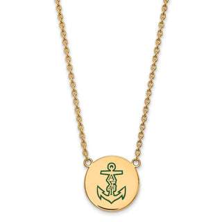 Sterling Silver Gold-plated LogoArt Alpha Sigma Tau Sorority Symbol Large Color Enamel Pendant 18 inch Necklace GP045ALS-18