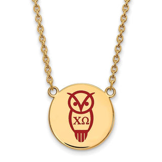 Sterling Silver Gold-plated LogoArt Chi Omega Sorority Symbol Large Color Enamel Pendant 18 inch Necklace GP045CHO-18