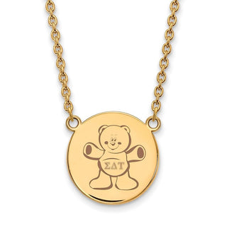 Sterling Silver Gold-plated LogoArt Sigma Delta Tau Sorority Symbol Large Color Enamel Pendant 18 inch Necklace GP045SDT-18