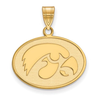 Sterling Silver Gold-plated LogoArt University of Iowa Hawk Medium Oval Pendant