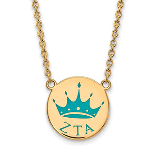 Sterling Silver Gold-plated LogoArt Zeta Tau Alpha Sorority Symbol Small Color Enamel Pendant 18 inch Necklace GP045ZTA-18
