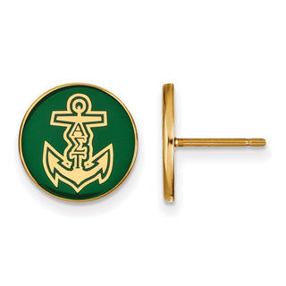Sterling Silver Gold-plated LogoArt Alpha Sigma Tau Sorority Symbol Color Enamel Post Earrings GP046ALS