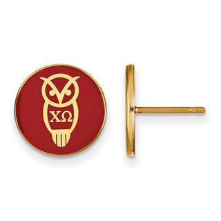 Sterling Silver Gold-plated LogoArt Chi Omega Sorority Symbol Color Enamel Post Earrings GP046CHO