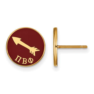 Sterling Silver Gold-plated LogoArt Pi Beta Phi Sorority Symbol Color Enamel Post Earrings GP046PBP