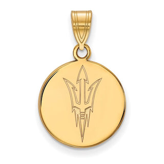 Sterling Silver Gold-plated LogoArt Arizona State University Pitchfork Medium Disc Pendant