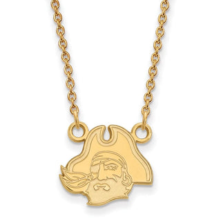 Sterling Silver Gold-plated LogoArt East Carolina University Pirate Small Pendant 18 inch Necklace GP048ECU-18