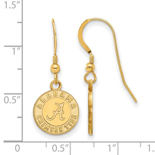Sterling Silver Gold-plated LogoArt University of Alabama Crimson Tide Small Dangle Wire Earrings