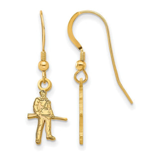 Sterling Silver Gold-plated LogoArt West Virginia University Mountaineer Small Dangle Wire Earrings