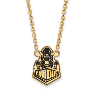 Sterling Silver Gold-plated LogoArt Purdue University Boilermakers Train Logo Large Enameled Pendant 18 inch Necklace