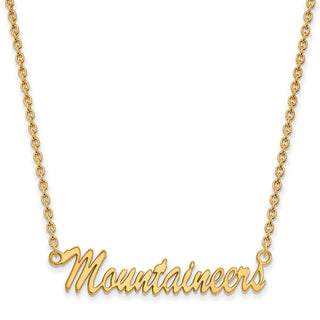 Sterling Silver Gold-plated LogoArt West Virginia University Mountaineers Script Medium Pendant 18 inch Necklace