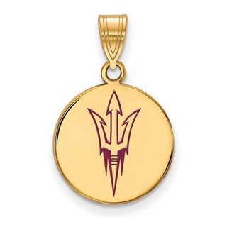 Sterling Silver Gold-plated LogoArt Arizona State University Pitchfork Medium Enameled Disc Pendant