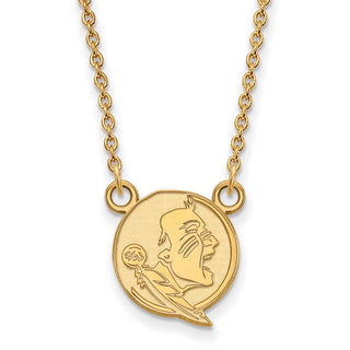 Sterling Silver Gold-plated LogoArt Florida State University Seminole Small Pendant 18 inch Necklace