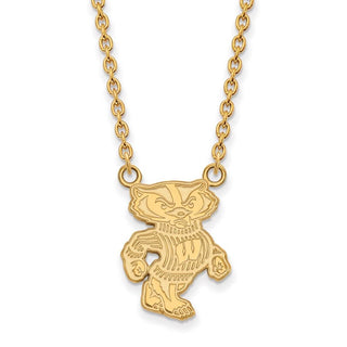 10k Gold LogoArt University of Wisconsin Badger Large Pendant 18 inch Necklace
