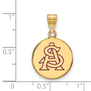 Sterling Silver Gold-plated LogoArt Arizona State University A-S Medium Enameled Disc Pendant