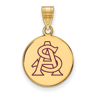 Sterling Silver Gold-plated LogoArt Arizona State University A-S Medium Enameled Disc Pendant