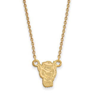 Sterling Silver Gold-plated LogoArt North Carolina State University Wolf Small Pendant 18 inch Necklace