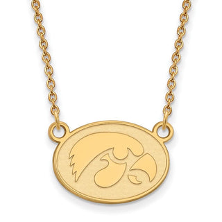 Sterling Silver Gold-plated LogoArt University of Iowa Hawk Small Oval Pendant 18 inch Necklace
