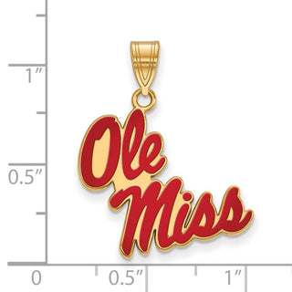 Sterling Silver Gold-plated LogoArt University of Mississippi Ole Miss Large Enameled Pendant