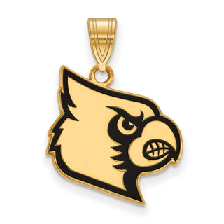 Sterling Silver Gold-plated LogoArt University of Louisville Cardinal Large Enameled Pendant