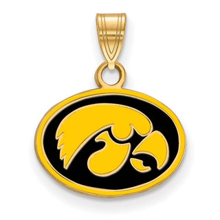 Sterling Silver Gold-plated LogoArt University of Iowa Hawk Small Oval Enameled Pendant