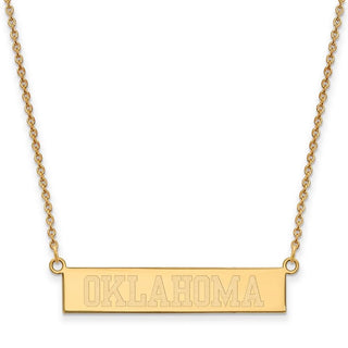 Sterling Silver Gold-plated LogoArt University of Oklahoma Small Bar 18 inch Necklace