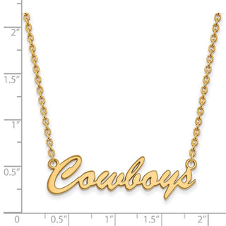 Sterling Silver Gold-plated LogoArt Oklahoma State University Cowboys Script Medium Pendant 18 inch Necklace