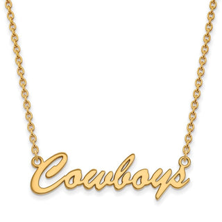 Sterling Silver Gold-plated LogoArt Oklahoma State University Cowboys Script Medium Pendant 18 inch Necklace