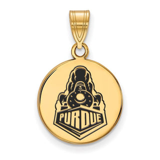 Sterling Silver Gold-plated LogoArt Purdue University Boilermakers Train Logo Medium Enameled Disc Pendant