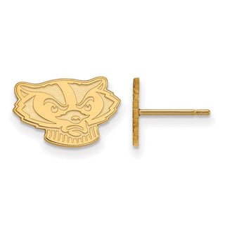 Sterling Silver Gold-plated LogoArt University of Wisconsin Badger Extra Small Post Earrings