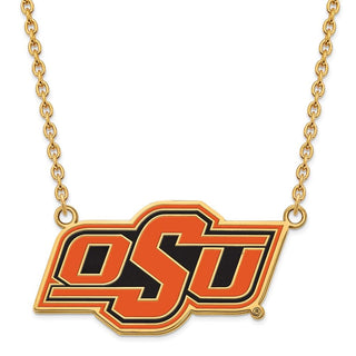 Sterling Silver Gold-plated LogoArt Oklahoma State University O-S-U Large Enameled Pendant 18 inch Necklace