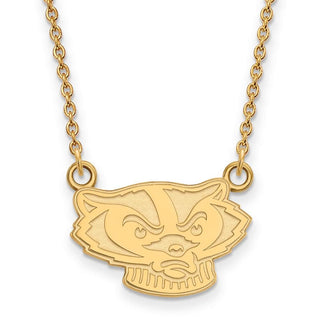 14k Gold LogoArt University of Wisconsin Badger Small Pendant 18 inch Necklace