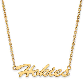 Sterling Silver Gold-plated LogoArt Virginia Tech Hokies Script Medium Pendant 18 inch Necklace