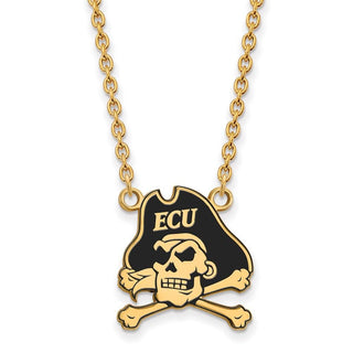 Sterling Silver Gold-plated LogoArt East Carolina University Pirate Large Enameled Pendant 18 inch Necklace