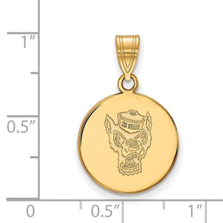 14k Gold LogoArt North Carolina State University Wolf Medium Disc Pendant