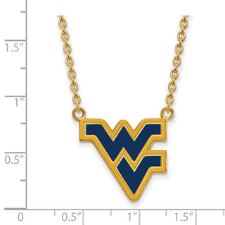 Sterling Silver Gold-plated LogoArt West Virginia University W-V Large Enameled Pendant 18 inch Necklace