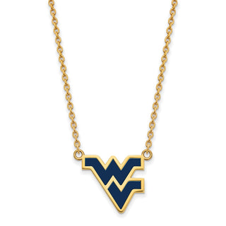 Sterling Silver Gold-plated LogoArt West Virginia University W-V Large Enameled Pendant 18 inch Necklace