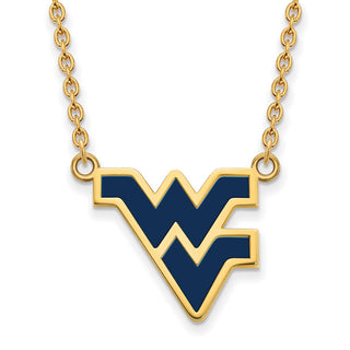 Sterling Silver Gold-plated LogoArt West Virginia University W-V Large Enameled Pendant 18 inch Necklace