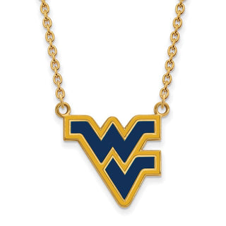 Sterling Silver Gold-plated LogoArt West Virginia University W-V Large Enameled Pendant 18 inch Necklace