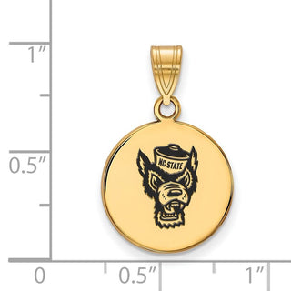 Sterling Silver Gold-plated LogoArt North Carolina State University Wolf Medium Enameled Disc Pendant